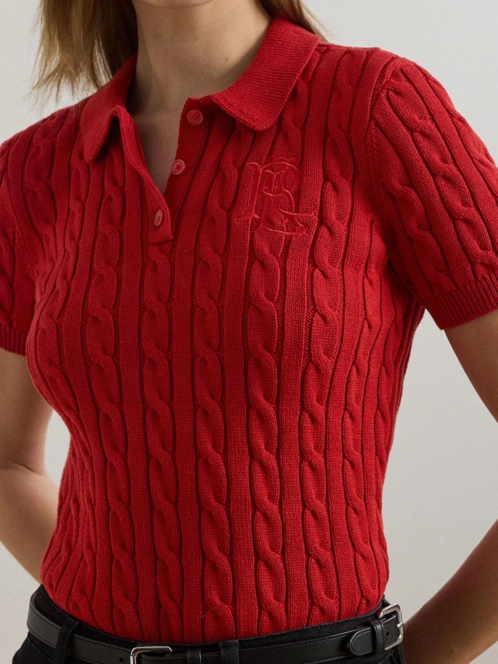 NEW! Lauren Ralph Lauren Women’s Cable Knit Polo Shirt Red